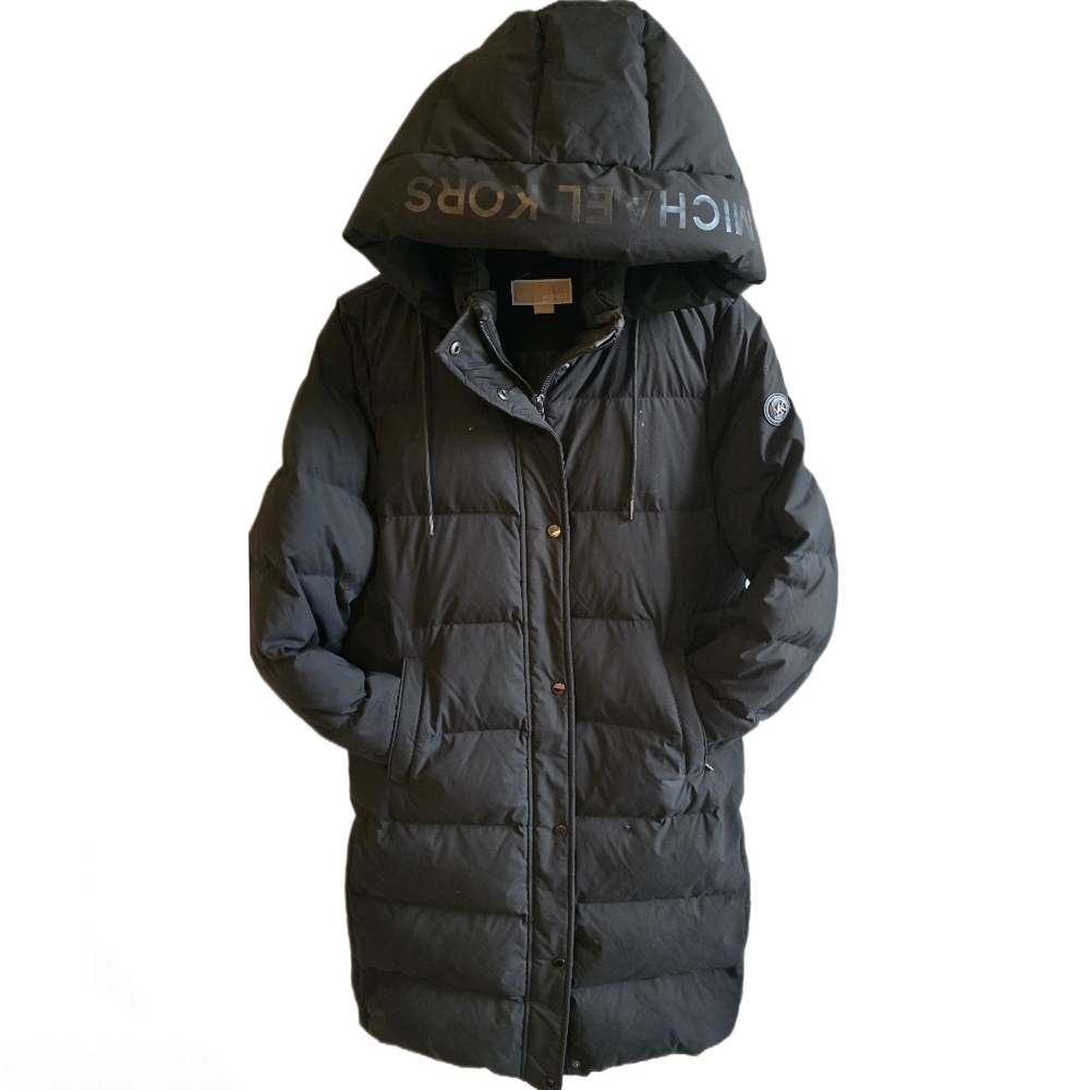 MICHAEL KORS Women's Maxi Black Down-filled Puffer Coat - LARGE